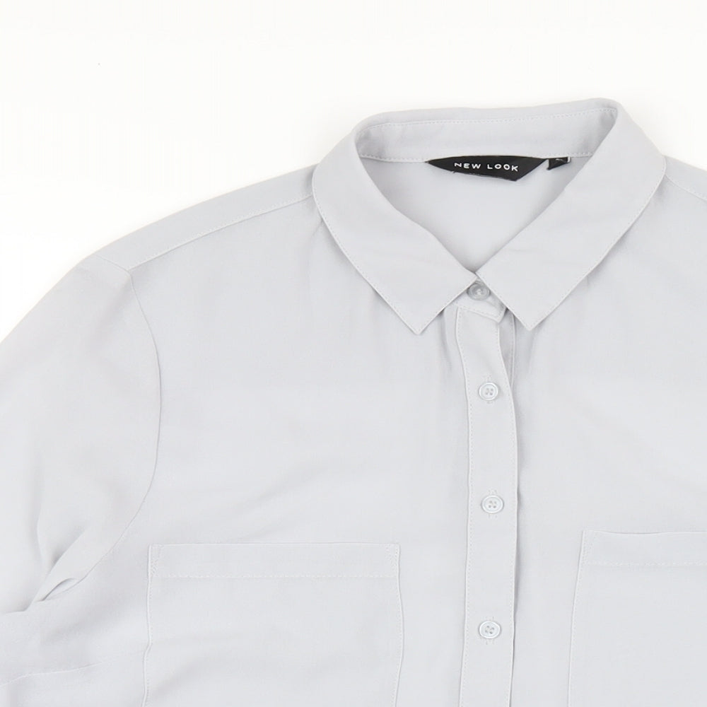 New Look Womens Grey Polyester Basic Button-Up Size 12 Collared