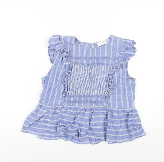 Lost Stock Womens Blue Striped Cotton Basic T-Shirt Size M Round Neck
