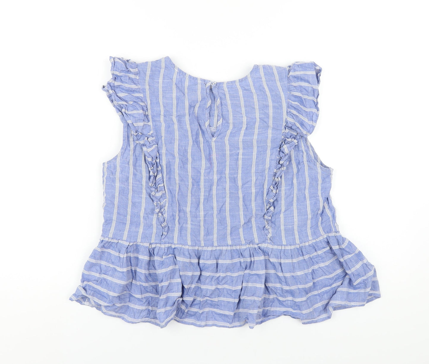Lost Stock Womens Blue Striped Cotton Basic T-Shirt Size M Round Neck