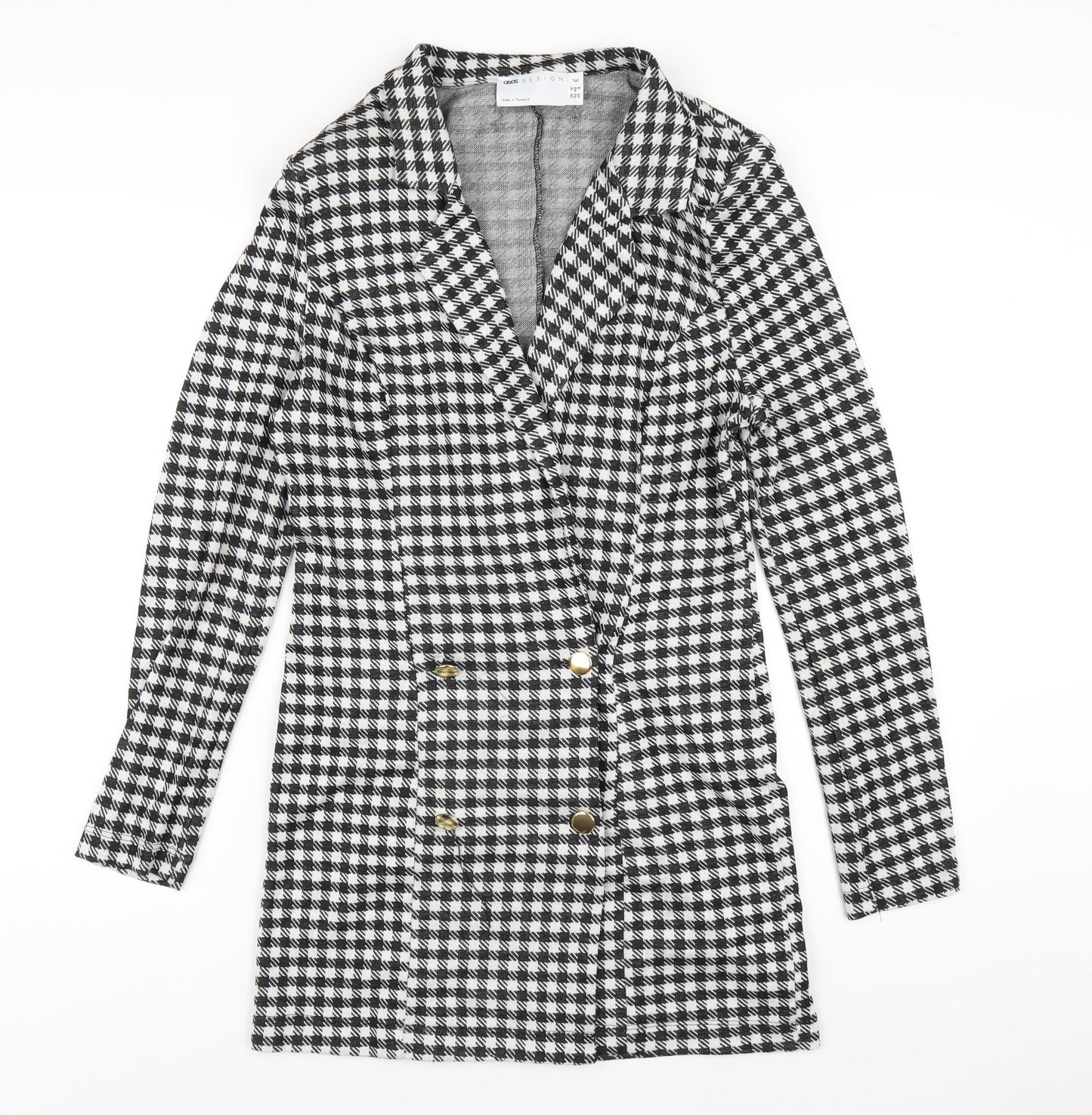 ASOS Womens Black Check Polyester Jacket Dress Size 12 Collared Button
