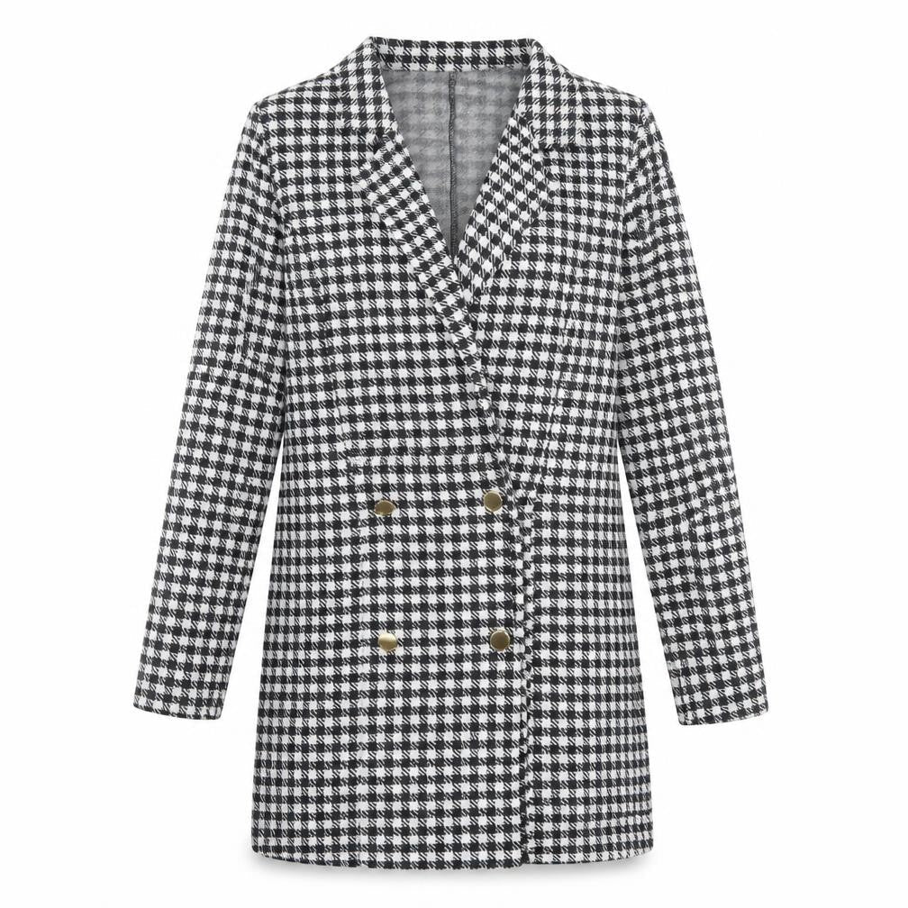 ASOS Womens Black Check Polyester Jacket Dress Size 12 Collared Button
