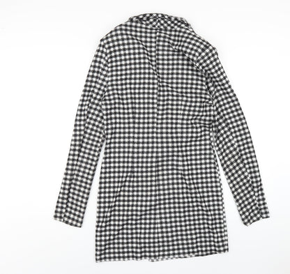 Back view of ASOS women’s black check polyester jacket dress, size UK 12, collared button