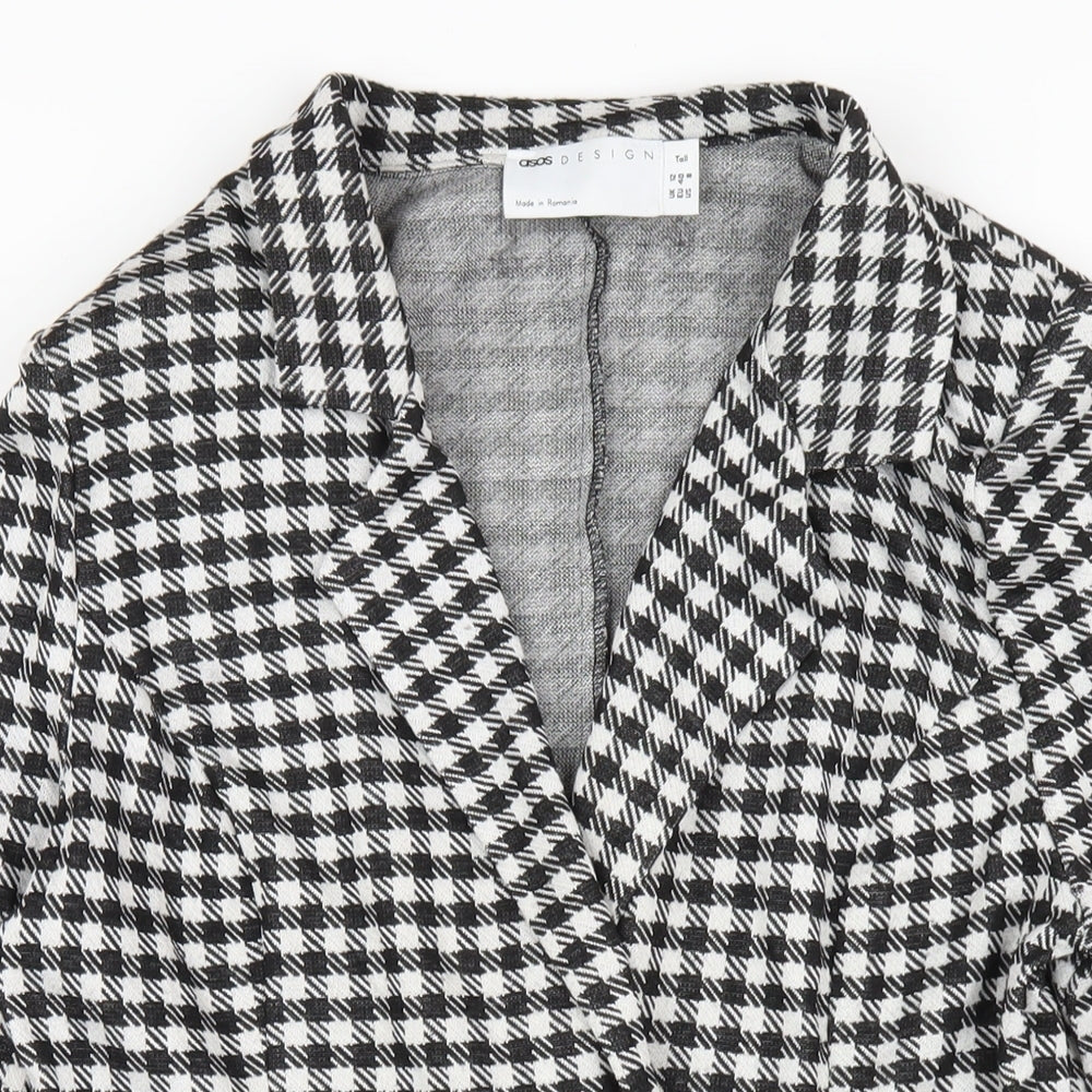 ASOS Womens Black Check Polyester Jacket Dress Size 12 Collared Button