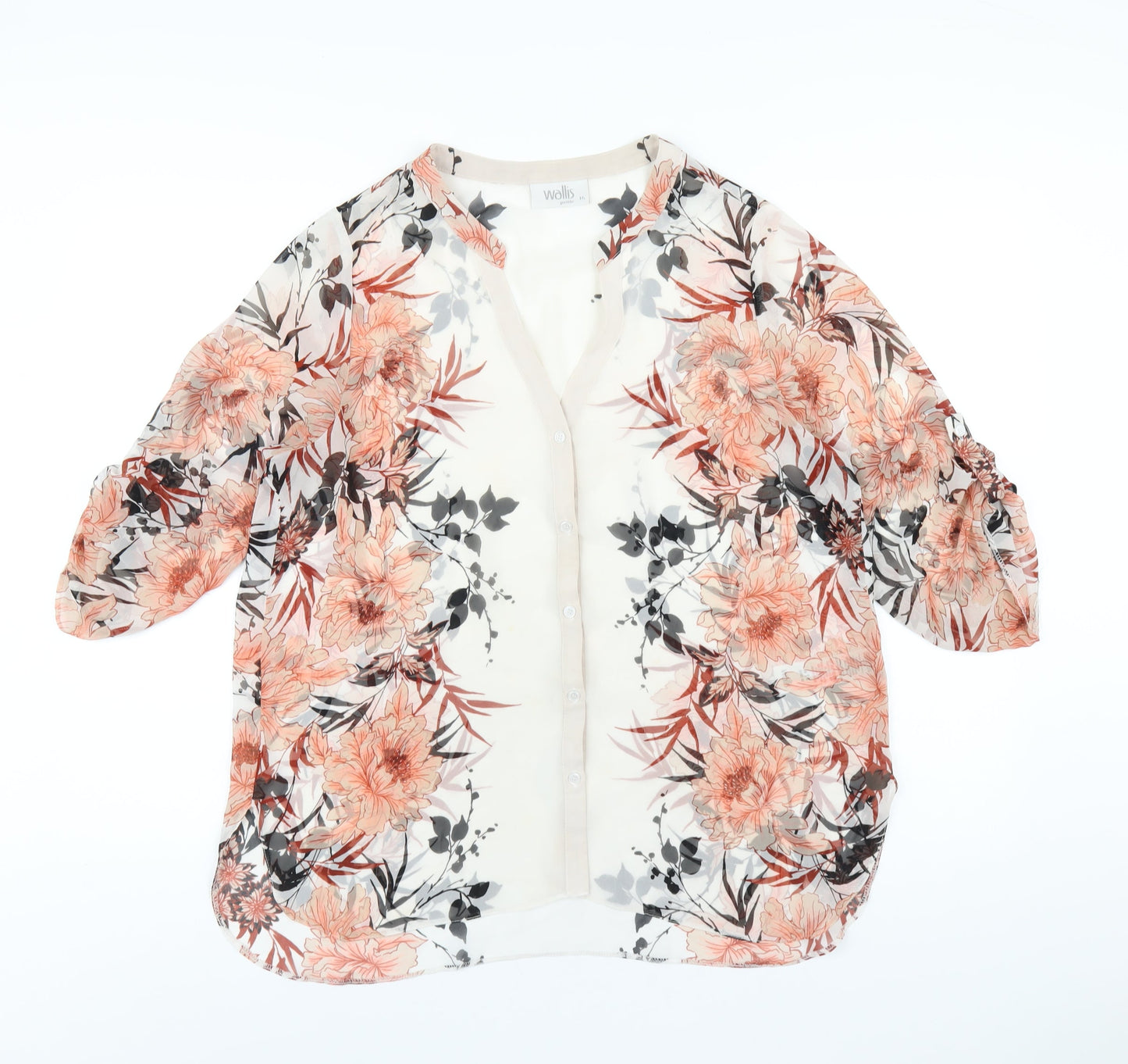 Wallis Womens Multicoloured Floral Polyester Basic Button-Up Size 14 V-Neck