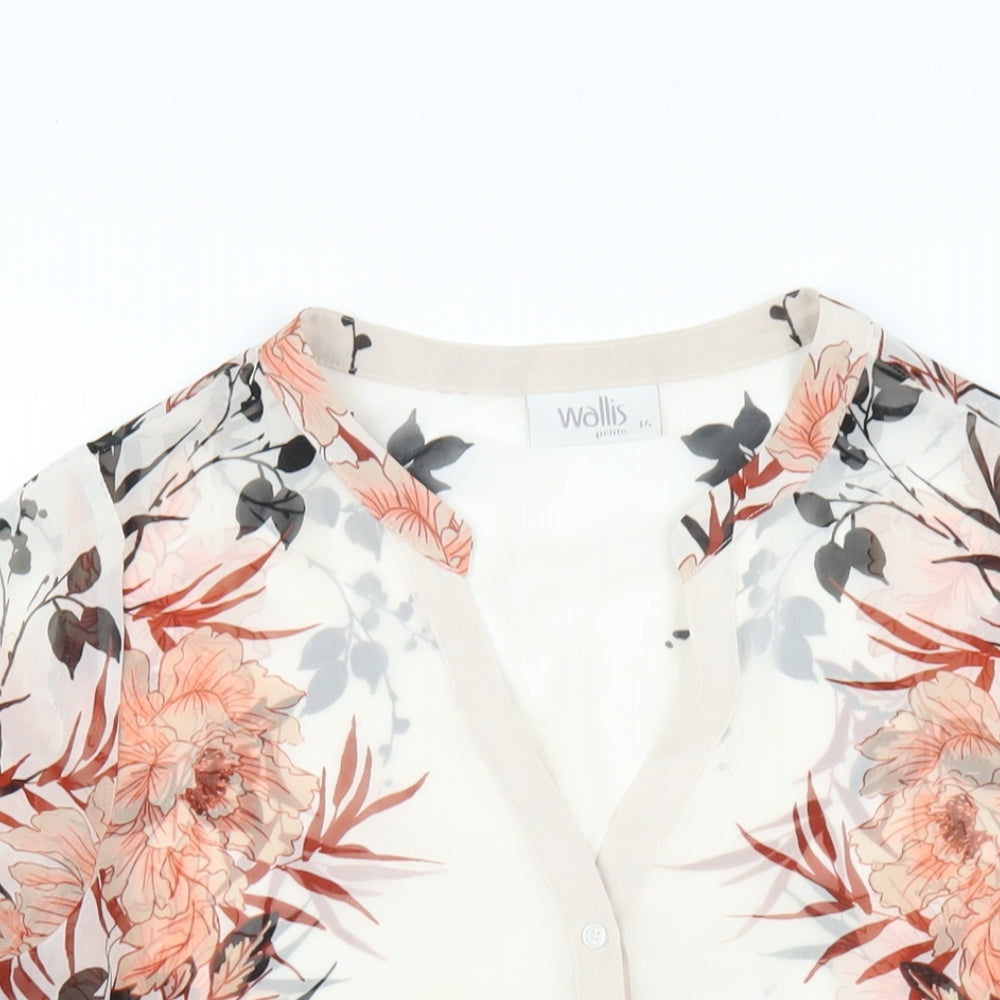 Wallis Womens Multicoloured Floral Polyester Basic Button-Up Size 14 V-Neck