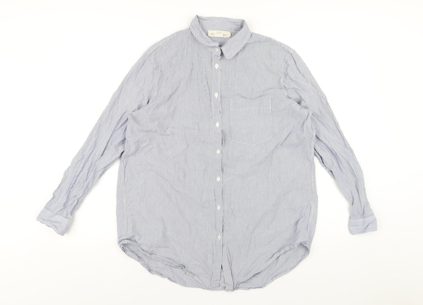 H&M Womens Blue Striped Cotton Basic Button-Up Size 10 Collared
