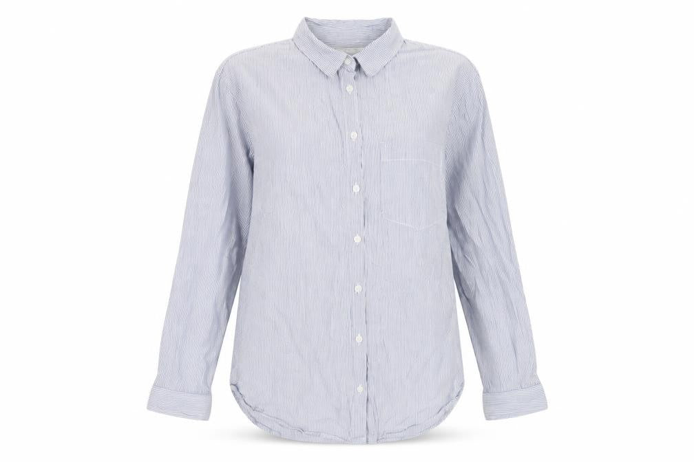 H&M Womens Blue Striped Cotton Basic Button-Up Size 10 Collared