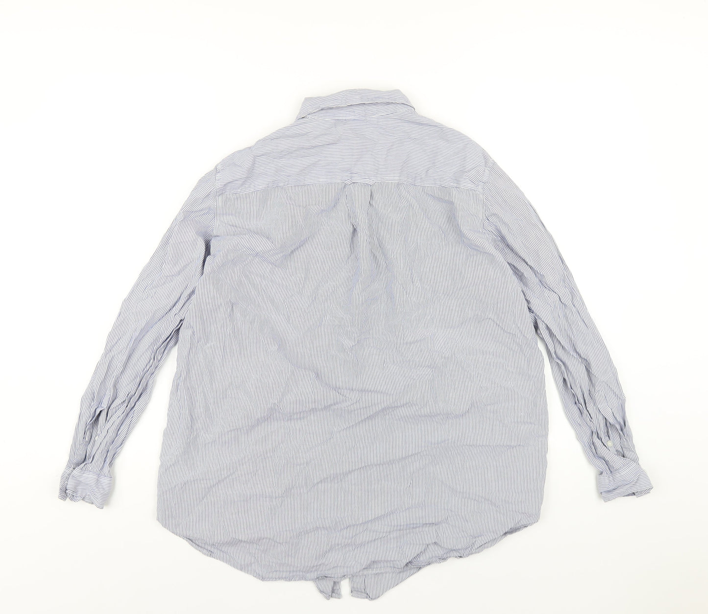 H&M Womens Blue Striped Cotton Basic Button-Up Size 10 Collared