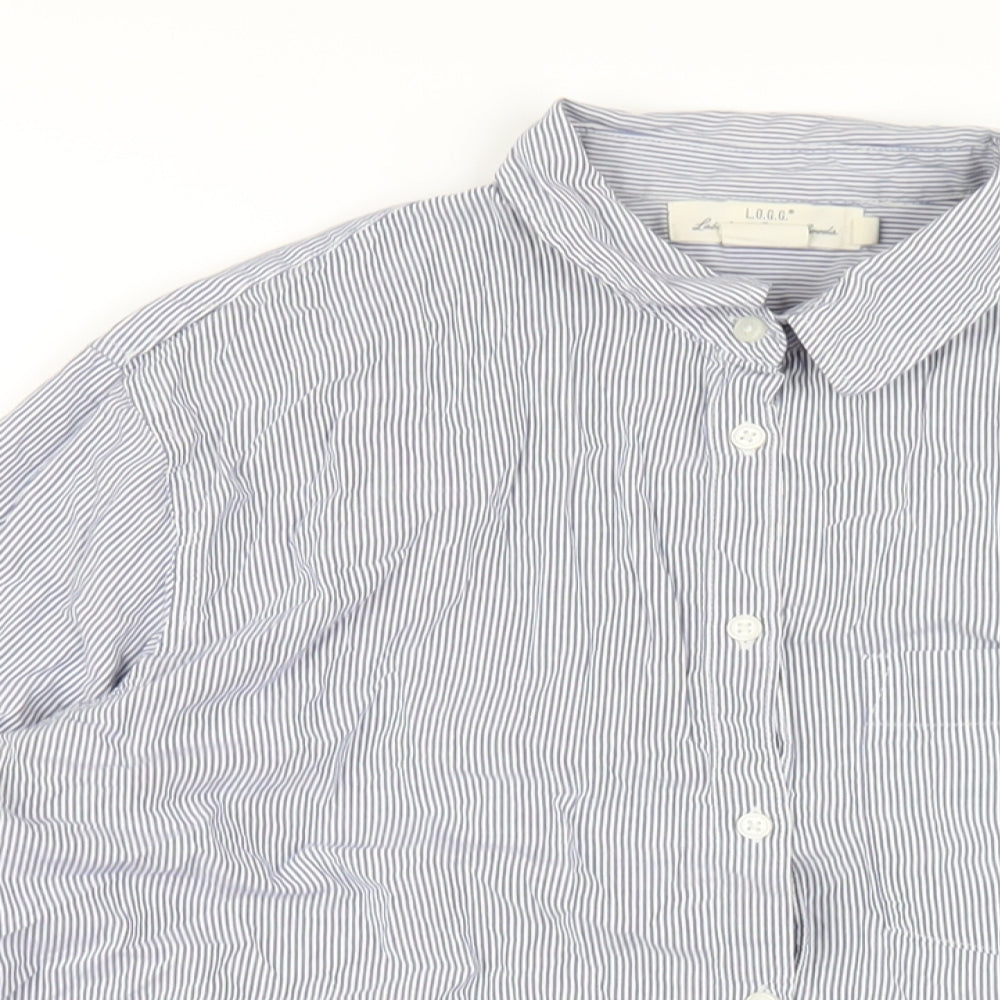 H&M Womens Blue Striped Cotton Basic Button-Up Size 10 Collared