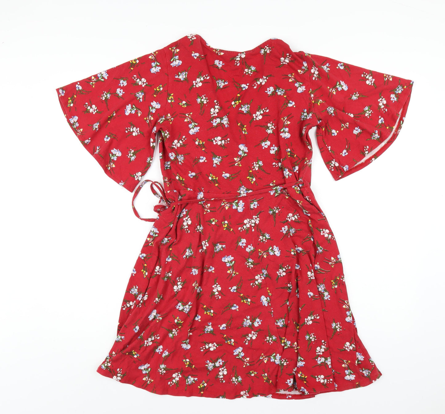 Lipsy Womens Red Floral Viscose Wrap Dress Size 12 V-Neck Tie