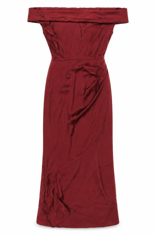 PRETTYLITTLETHING Womens Red Polyester Maxi Size 12 Off the Shoulder Zip