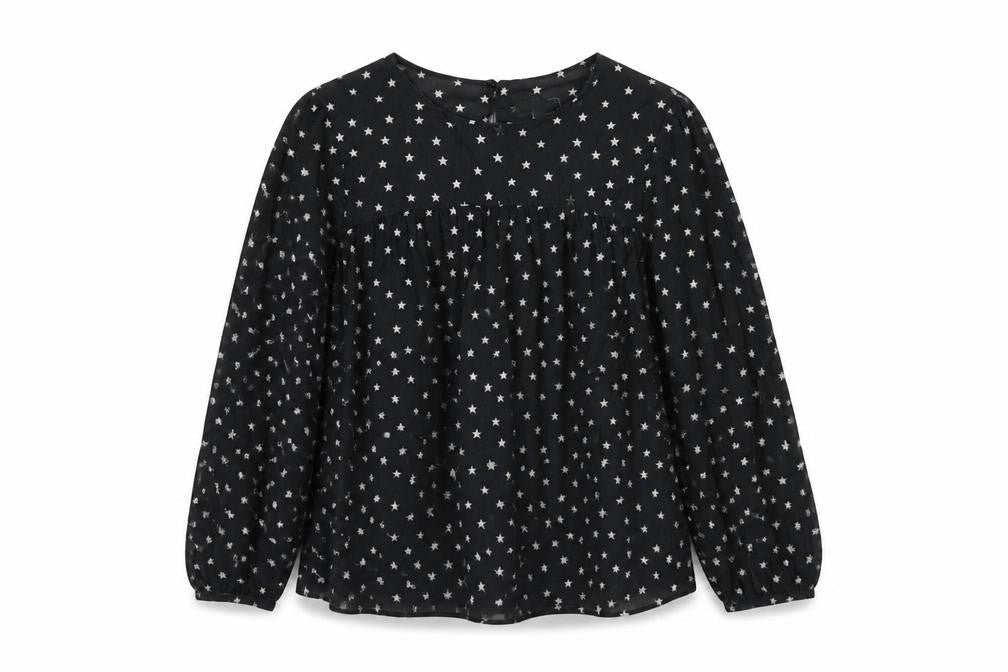 Vertbaudet Girls Black Geometric Cotton Basic T-Shirt Size 10 Years Round Neck Button