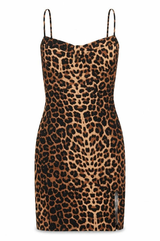 PRETTYLITTLETHING Womens Brown Animal Print Viscose Bodycon Size 2 V-Neck Pullover - Leopard Print