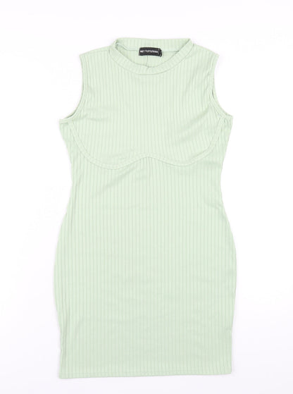 PRETTYLITTLETHING Womens Green Polyester Bodycon Size 12 Mock Neck Pullover