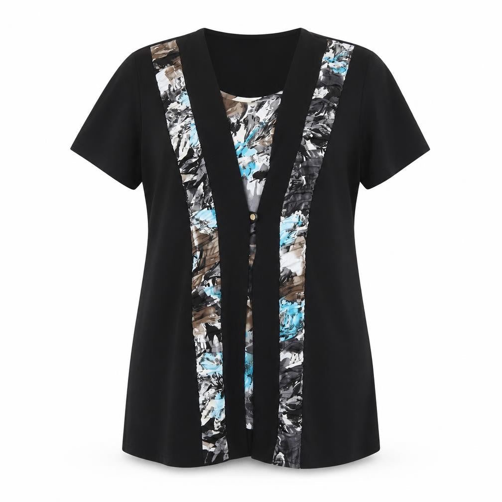 Anne Smith Womens Black Polyester Basic T-Shirt Size 12 Round Neck