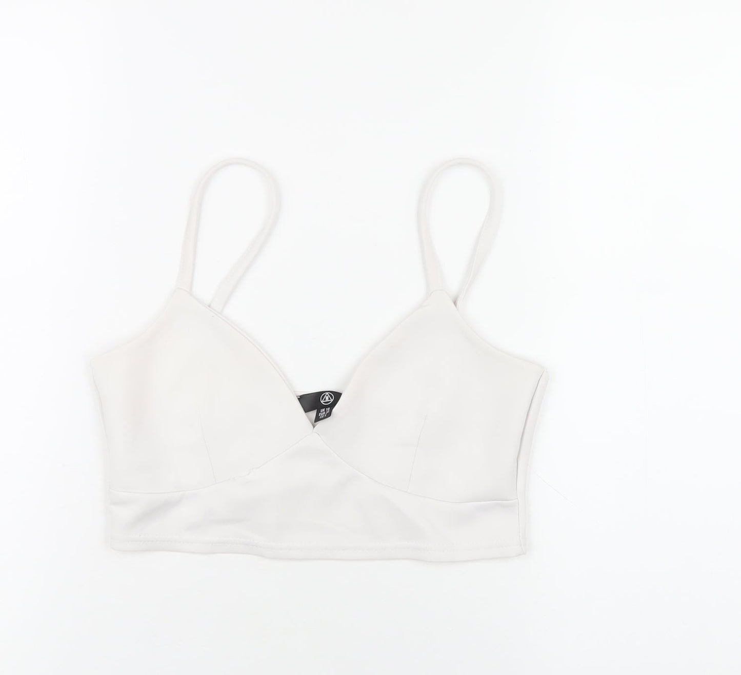 Missguided Womens White Polyester Cropped T-Shirt Size 10 V-Neck