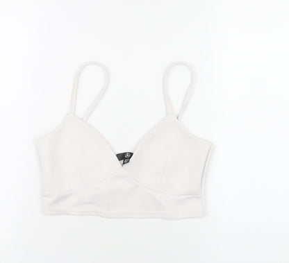 Additional front view of Missguided women’s white polyester cropped t-shirt, size UK 10, v-neck