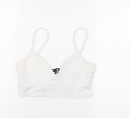 Missguided Womens White Polyester Cropped T-Shirt Size 10 V-Neck