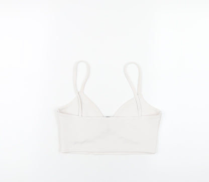 Back view of Missguided women’s white polyester cropped t-shirt, size UK 10, v-neck
