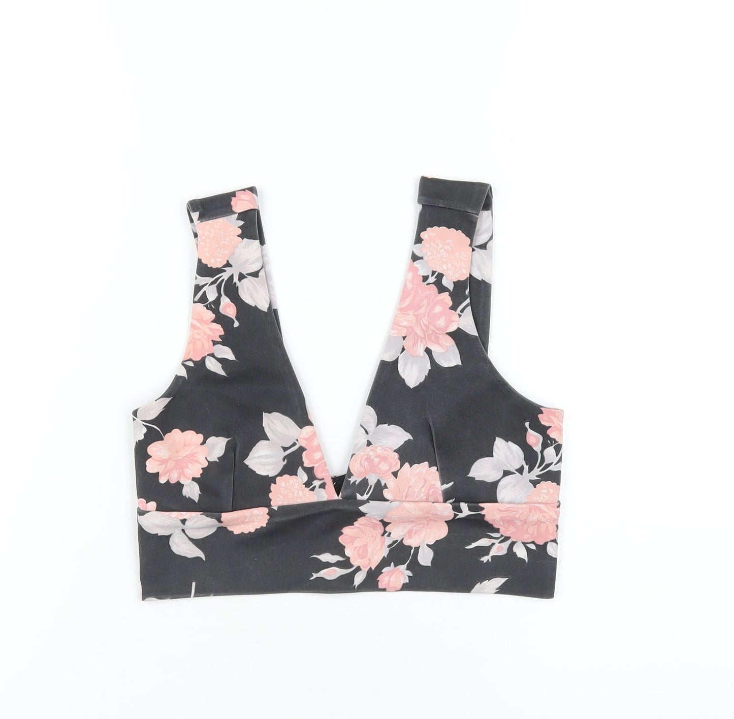 Missguided Womens Grey Floral Polyester Cropped T-Shirt Size 10 V-Neck