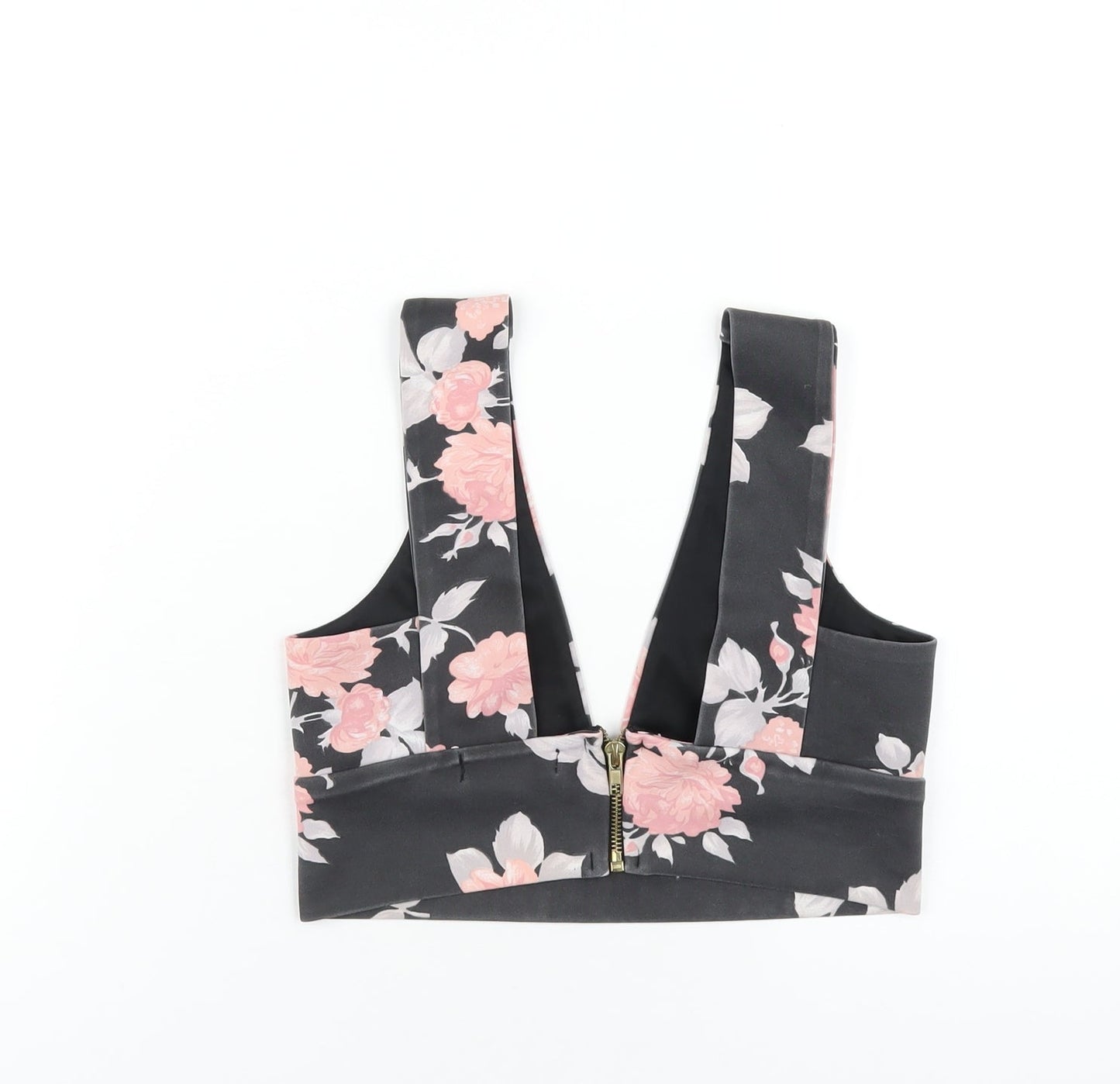 Missguided Womens Grey Floral Polyester Cropped T-Shirt Size 10 V-Neck