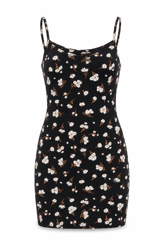 Miss Selfridge Womens Black Floral Cotton Bodycon Size 10 Square Neck Pullover