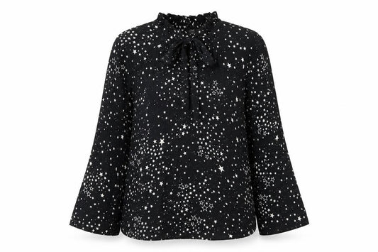 River Island Womens Black Geometric Polyester Basic Blouse Size 12 Mock Neck