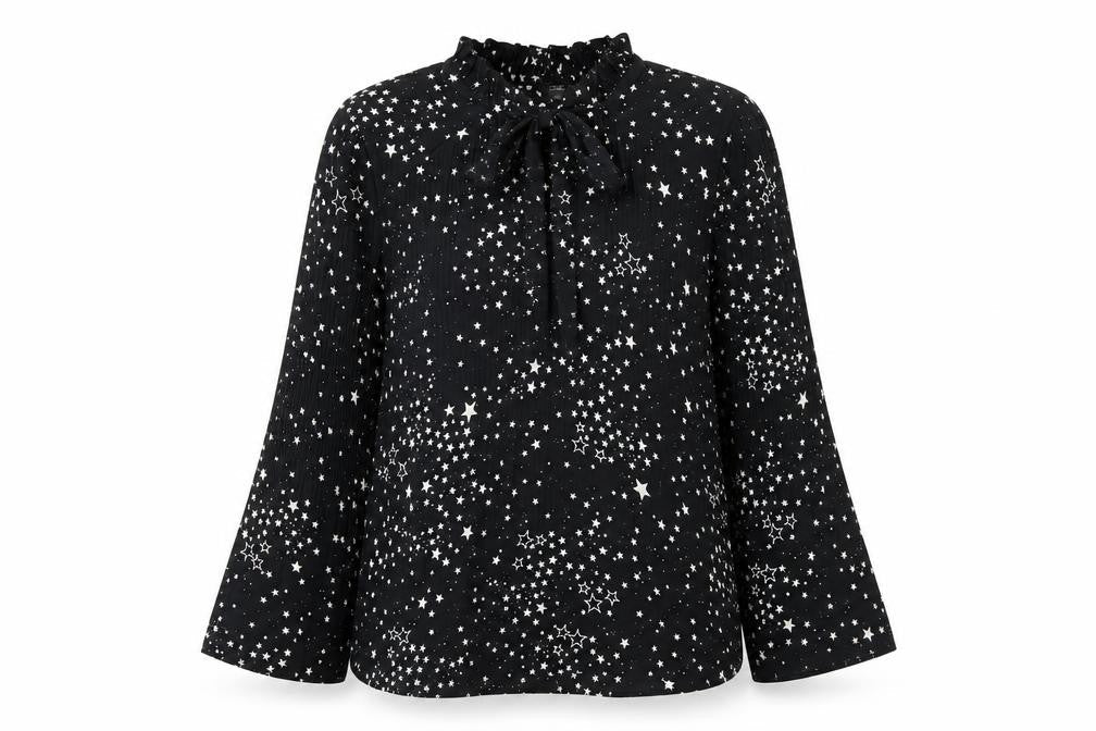 River Island Womens Black Geometric Polyester Basic Blouse Size 12 Mock Neck