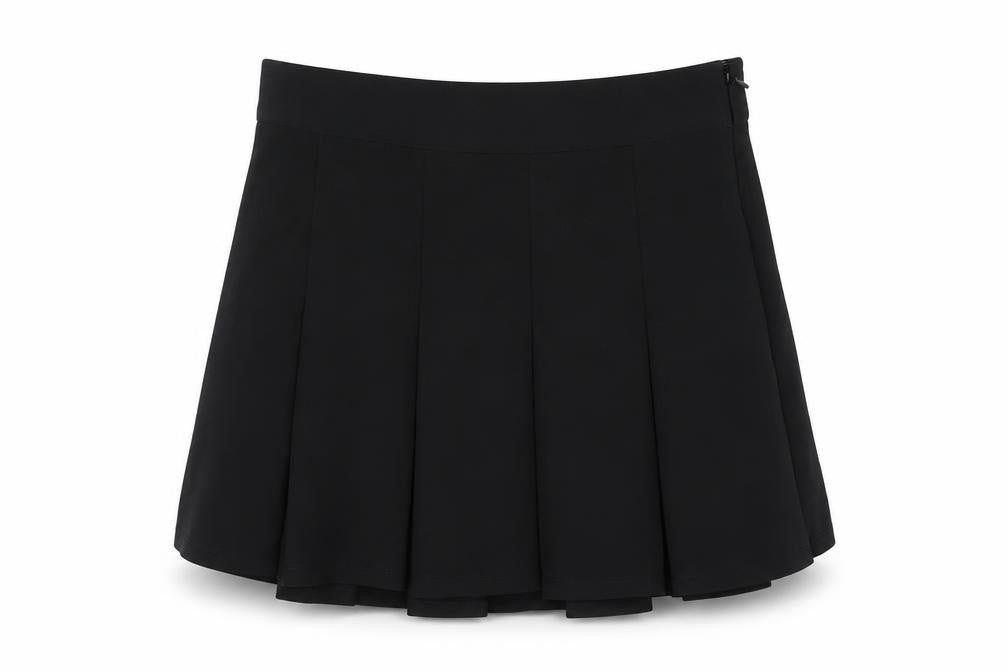 Mango Womens Black Polyester Pleated Skirt Size S Zip