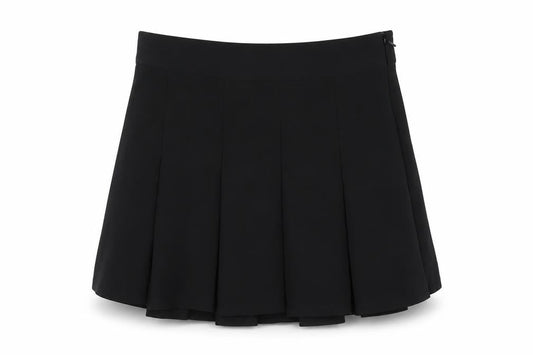 Mango Womens Black Polyester Pleated Skirt Size S Zip