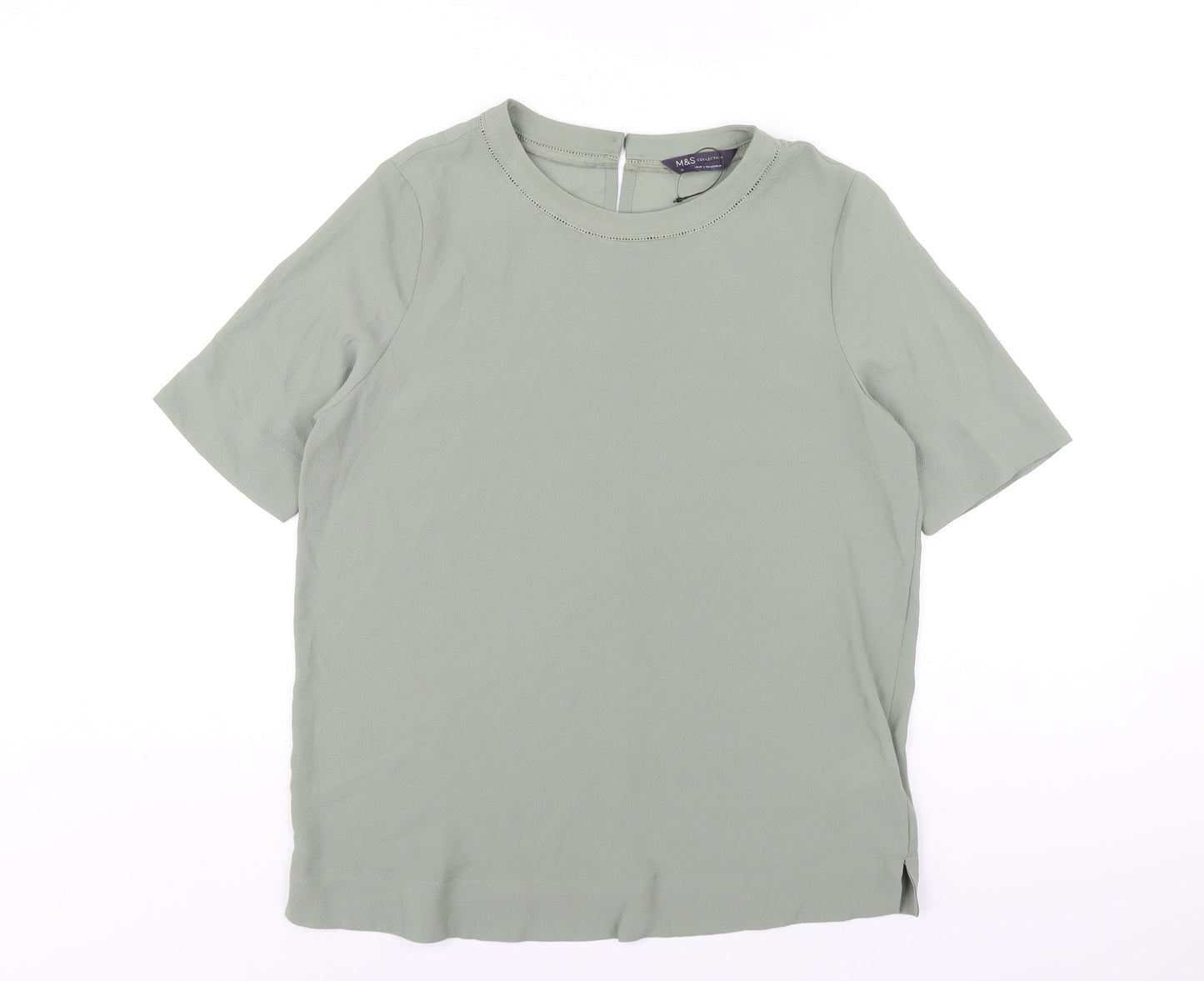 Marks and Spencer Womens Green Polyester Basic T-Shirt Size 10 Round Neck