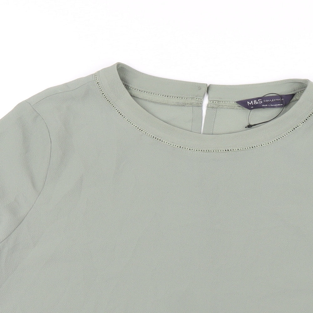 Marks and Spencer Womens Green Polyester Basic T-Shirt Size 10 Round Neck