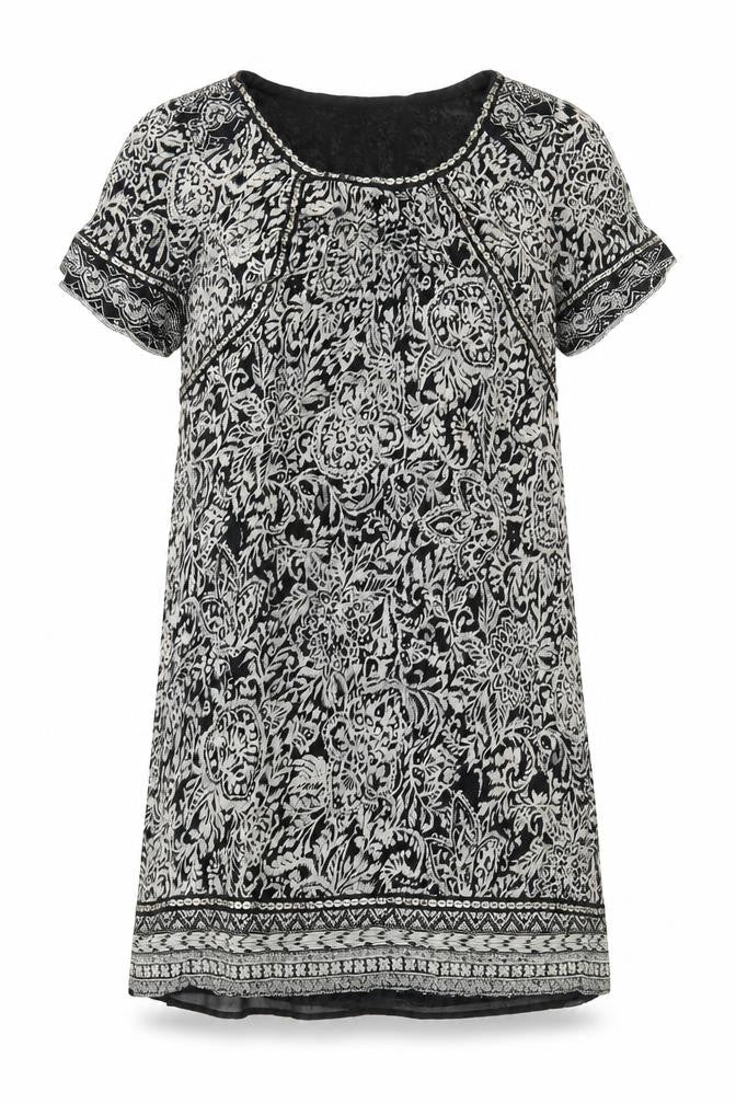 Monsoon Womens Black Geometric Polyester A-Line Size 12 Round Neck Pullover