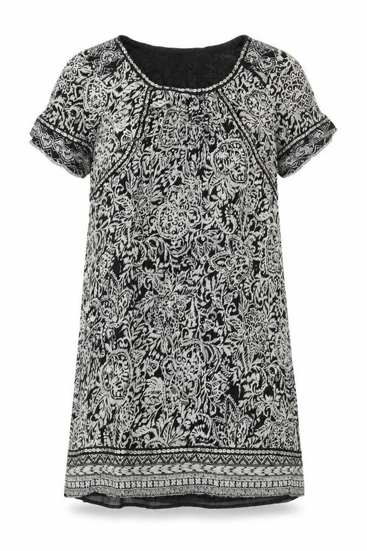 Monsoon Womens Black Geometric Polyester A-Line Size 12 Round Neck Pullover