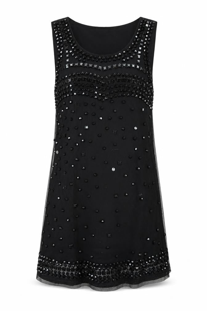 MODO Womens Black Polyester A-Line Size 12 Round Neck Pullover - Beaded