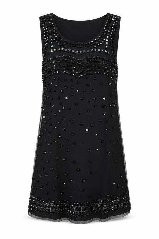MODO Womens Black Polyester A-Line Size 12 Round Neck Pullover - Beaded