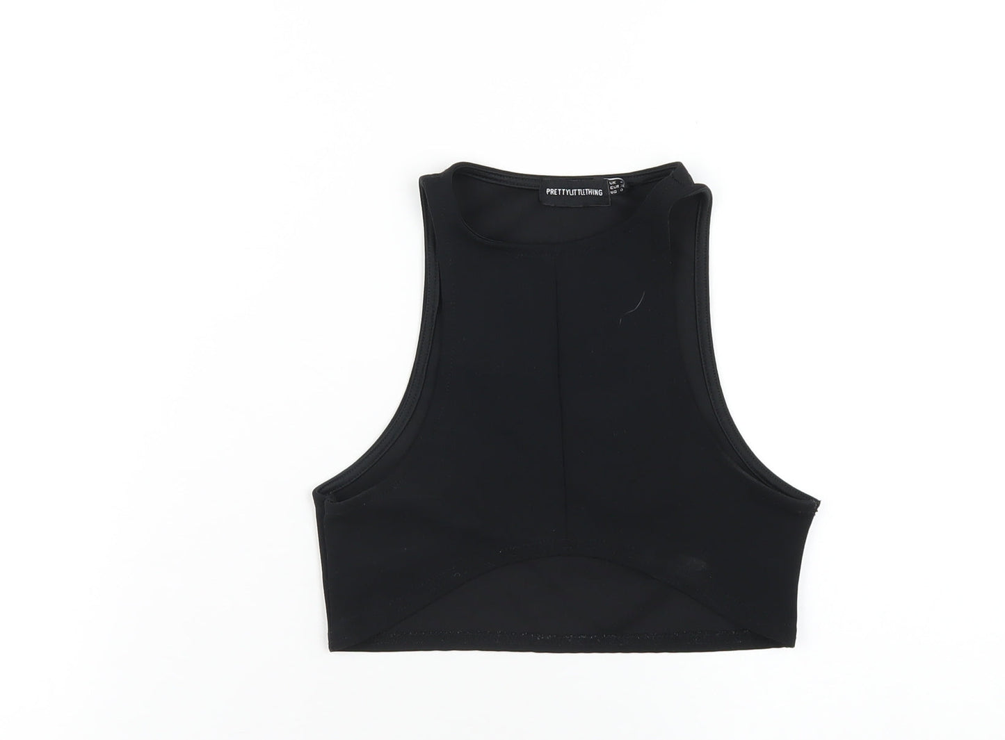 PRETTYLITTLETHING Womens Black Polyester Cropped Tank Size 4 Round Neck