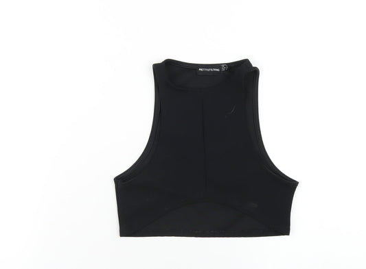 PRETTYLITTLETHING Womens Black Polyester Cropped Tank Size 4 Round Neck