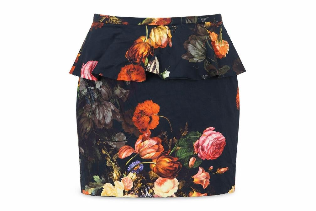 Oasis Womens Multicoloured Floral Cotton A-Line Skirt Size 12 Zip - Peplum
