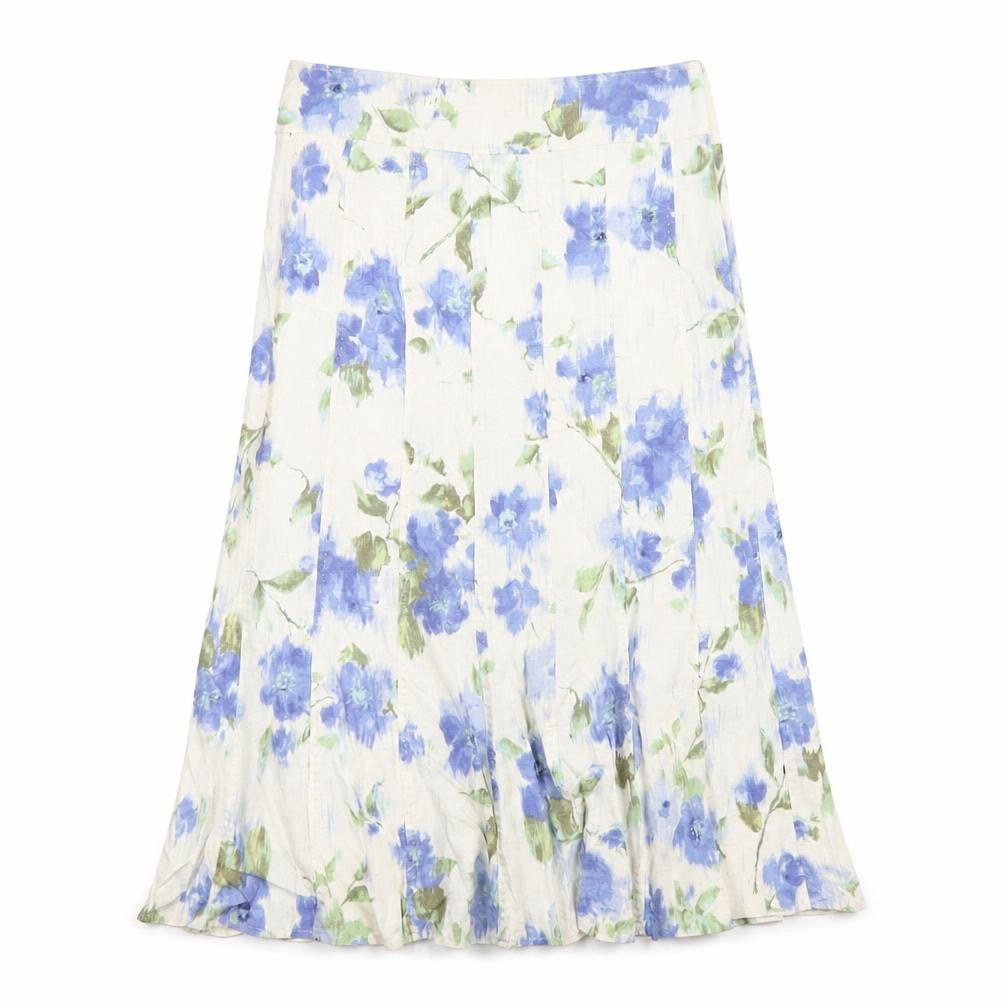 EWM Womens Ivory Floral Linen A-Line Skirt Size 12 Zip