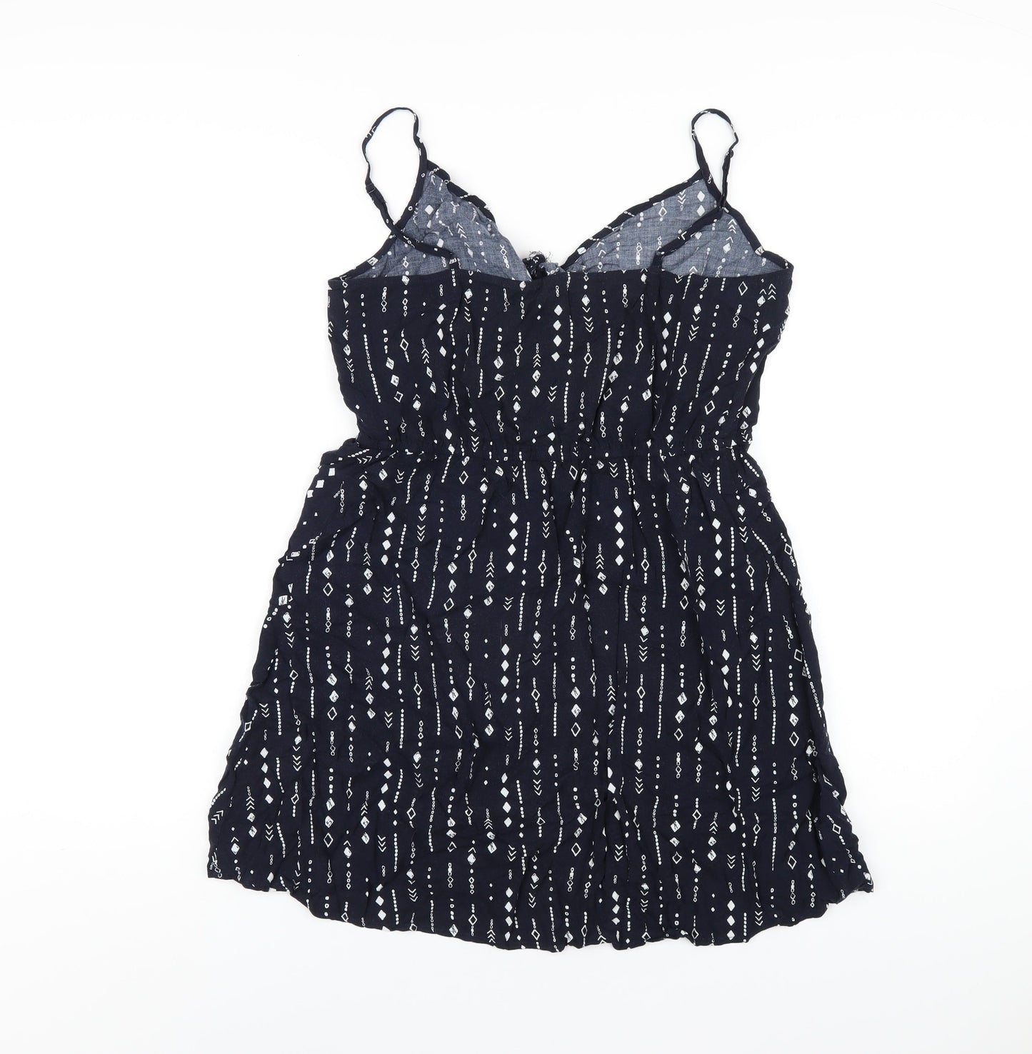 H&M Womens Blue Geometric Viscose A-Line Size 14 V-Neck Pullover