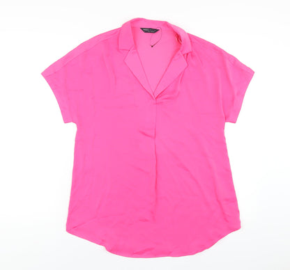 Marks & Spencer Womens Pink Polyester Basic T-Shirt Size 6 Collared