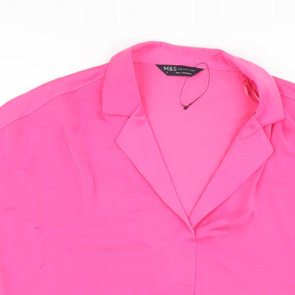 Marks & Spencer Womens Pink Polyester Basic T-Shirt Size 6 Collared