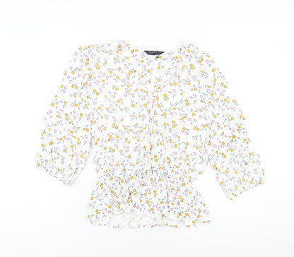 Marks & Spencer Womens White Floral Viscose Basic Blouse Size 8 V-Neck