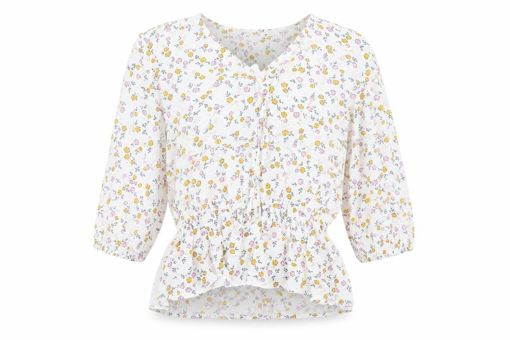 Marks & Spencer Womens White Floral Viscose Basic Blouse Size 8 V-Neck