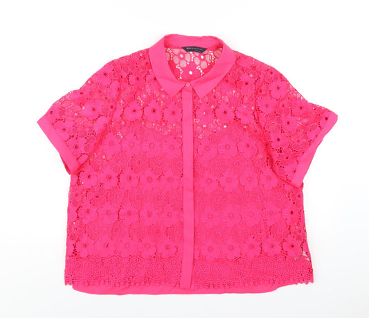 Marks and Spencer Womens Pink Polyester Basic Button-Up Size 16 Collared