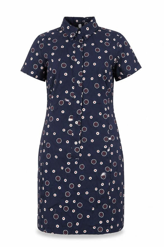 ESPRIT Womens Blue Geometric Cotton Shirt Dress Size 12 Collared Button