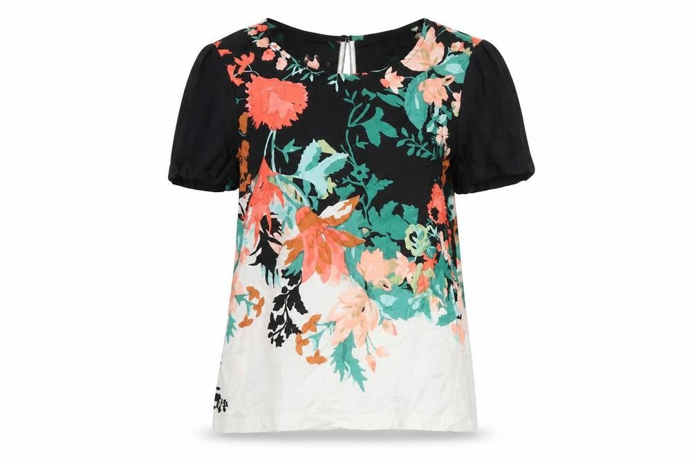 Great Plains Womens Multicoloured Geometric Viscose Basic T-Shirt Size M Round Neck
