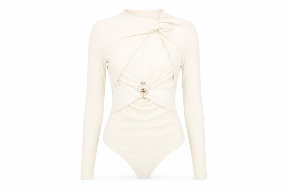 ASOS Womens Ivory Polyester Bodysuit One-Piece Size 6 Snap