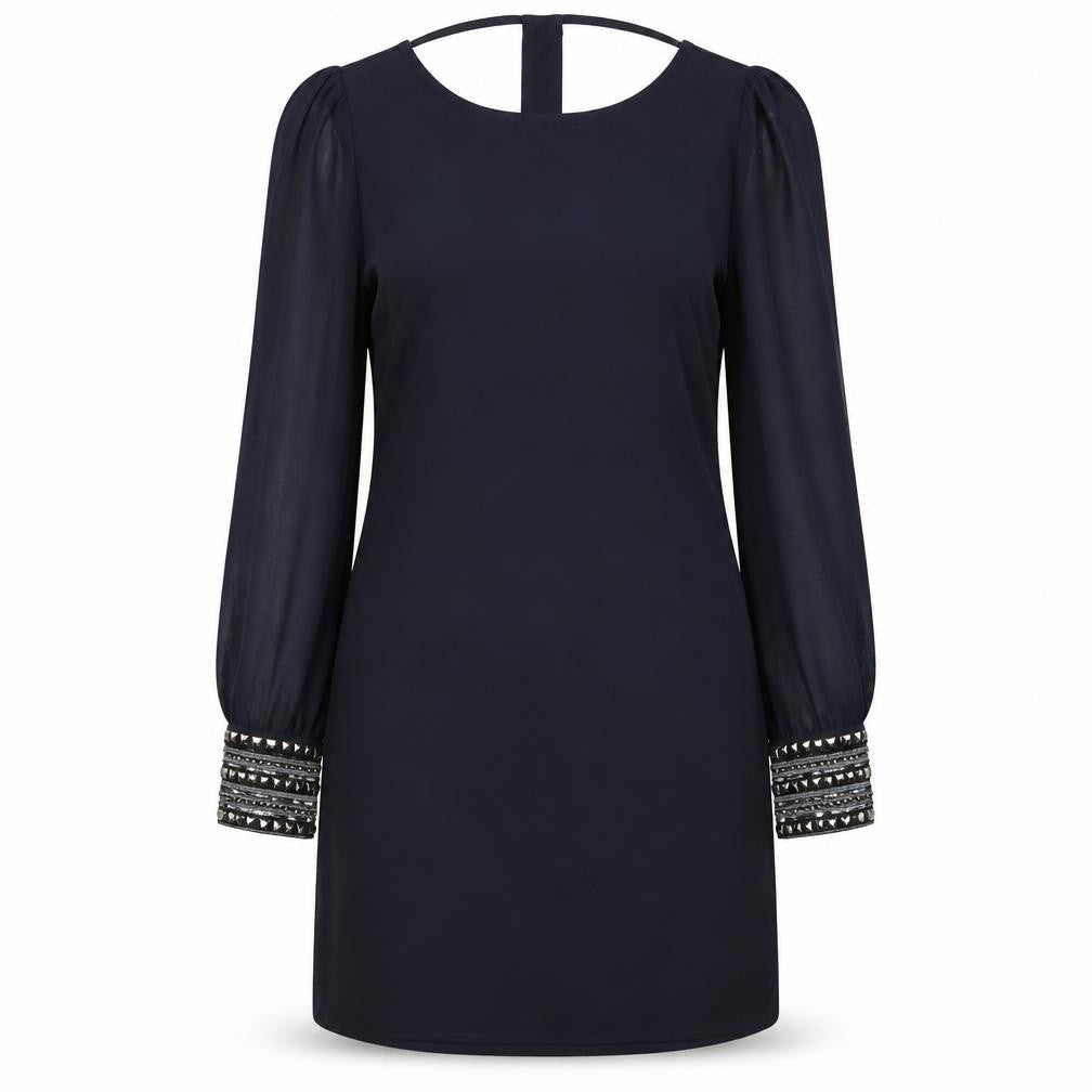 Warehouse Womens Black Polyester A-Line Size 10 Boat Neck Pullover - Beaded Trims